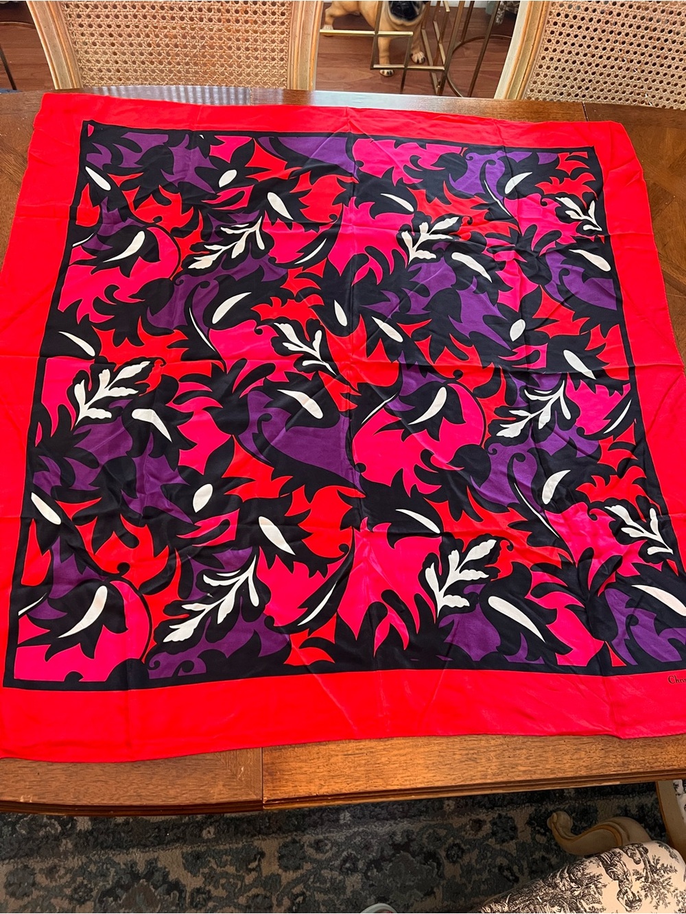 Vintage Christian Dior Multicolor Floral 100% Silk Scarf Japan New W/O Tag Nice! - Picture 3 of 12